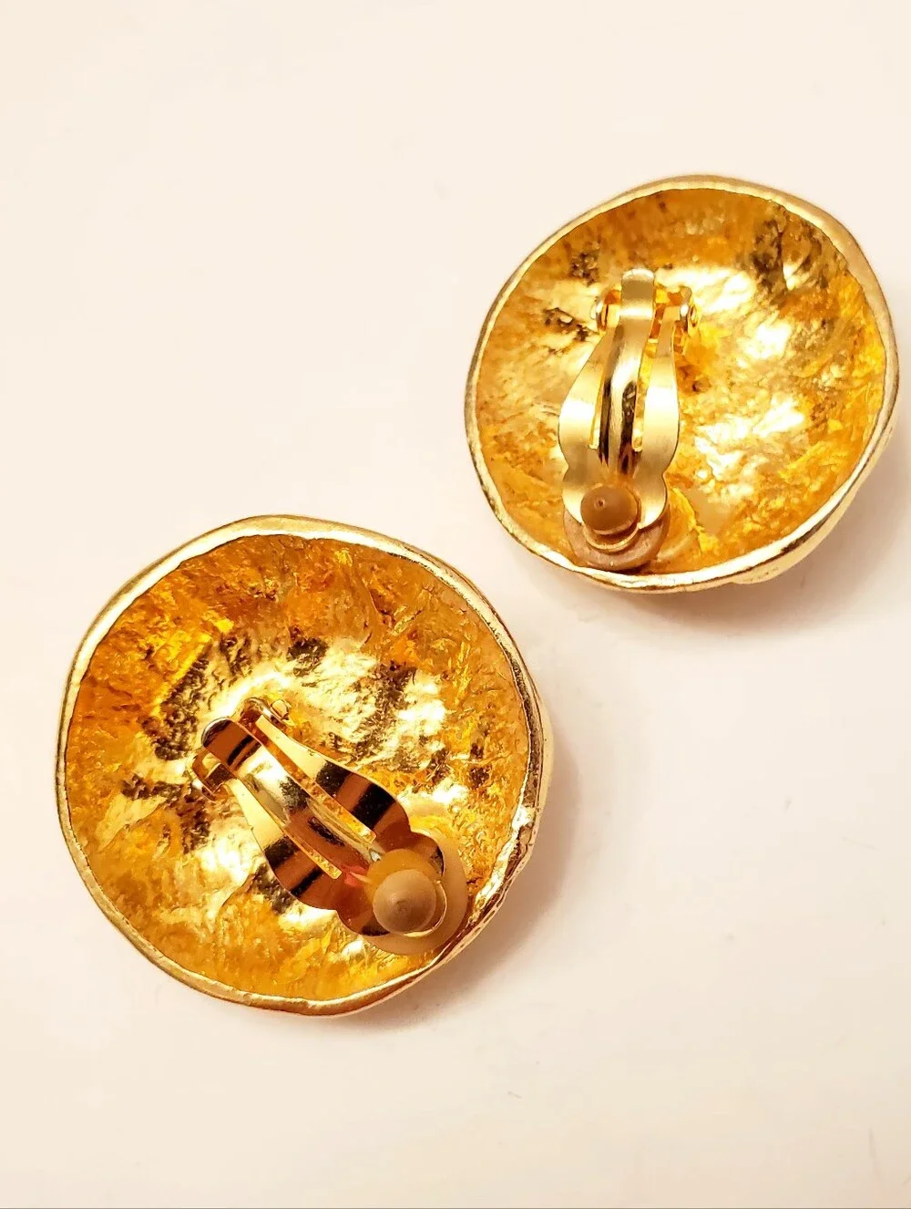1980's Gold-Tone Swirl Clip Earrings with Red Cabochon, Large Statement Clips